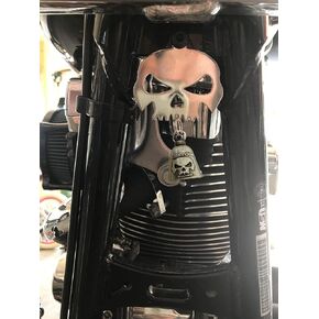 Kustom Cycle Parts Universal Polished Skull Bell Hanger With Bell - Bolt and Ring Included. Fits all Harley Davidson Motorcycles & More! Proudly MADE IN THE USA! (Gloss Black Bell)