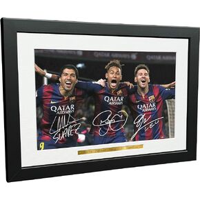 Signed 12x8 Black Soccer Lional Messi Neymar Jr Luis Suarez Barcelona Autographed Photo Photograph Football Picture Frame Gift A4