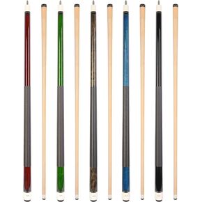 ASKA Set of 5 Pool Cue Sticks 58", 2-Piece Construction, 5/16x18 Joint, Hard Rock Canadian Maple, 13mm Hard Glued On Tip, Mixed Weights and Colors, Choice of Style