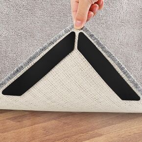 12 Pack Gripper for Rug, Rug Tape, Double Sided Reusable & Washable Carpet Gripper for Rug Corners and Sides, Non-Slip Rug Pads for Hardwood Floors, Rug Stoppers to Prevent Sliding (Black)