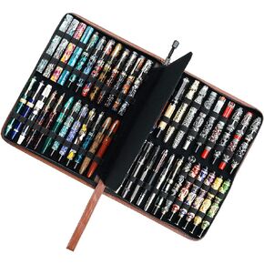 erofa 48 Fountain Pen Case PU Leather, Rollerball Pen Display Holder Bag, Pouch Large Capacity for your Collection - Black