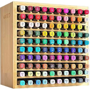 Marker Organizer for 144 Markers, Bamboo Art Supply Storage Organizer Rack, Art Markers Pens Colored Pencils Paint Brushes Stationary Organizer Holder for Home Classroom Office Desk Decor