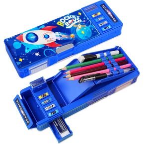Pop Up Multifunction Pencil Case for Boys(NO LOCK), Cute Cartoon Pen Box Organizer Stationery with Sharpener, Schedule, Whiteboard, School Supplies, Best Birthday Gifts for Kids Teens-Black