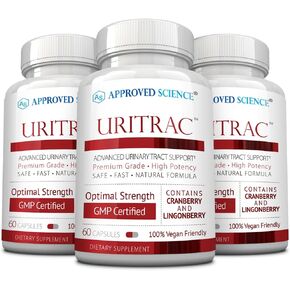 Approved Science® Uritrac™ - UTI Support - Cranberry, D-Mannose, Lingonberry - Vegan Friendly - 60 Capsules per Bottle - Pack of 3 in Kuwait
