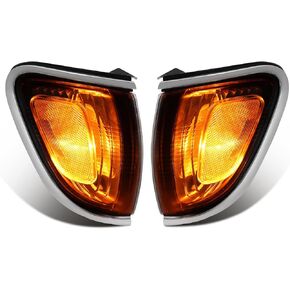 KUAFU Pair Corner Light & Bezel Compatible with 2000-2004 Toyota Tacoma Halogen Turn Signal Corner Lamp Driver & Passenger Side Yellow Lens + Chrome Housing
