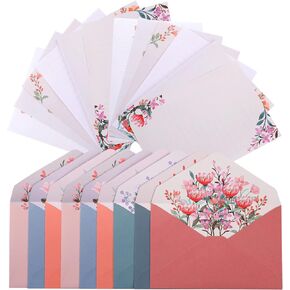 36 Pcs Stationary Letter Paper and Envelopes Set, Letter Writing Stationery (24 Writing Paper + 12 Envelopes) Flower Design Writing Stationery Paper Vintage Letter Set for Invitations, Gifts