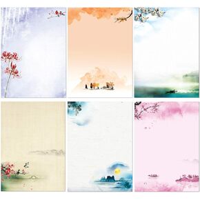 Stationary Set Japanese Stationery Letter Writing Paper, 48 Pack Stationary paper and envelopes set Ink Painting Design - 48 Stationary papers + 24 Envelopes
