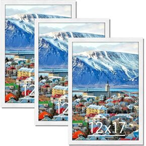 12x17 Picture Frame, 12x17 Frame White, Set of 3, Wall Display 17x12 Frame for Poster, Artwork, Portrait, Print 3Pack
