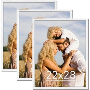 22x28 Frame, 22x28 Poster Frame White, Rustic 22 x 28 Picture Frame, Set of 3, Wall Gallery Frame Woodgrain, Horizontal Vertical Display Frame for Poster, Artwork, Puzzle, Canvas Print