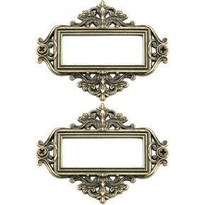 12pcs Lace Label Holder Vintage Retro Metal Decorative Drawer Box Tag Label Card Slot Frame Label Holder (Antique Bronze)