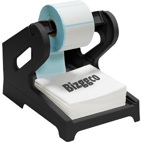 Thermal Shipping Label Holder for Rolls & Fan-Folds, Desktop Printer Stand & Fragile Sticker Dispenser Organizer - Home Office Accessory for Holographic Vinyl Sticker Maker (Black)