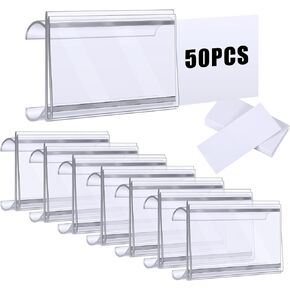 Kathfly 100 Pcs Wire Shelf Label Holder Wire Label Holder with Paper Insert Area 3"x1.25" Plastic Basket Compatible with 1-1/4 Inch Shelves Shelf Tags for Shelving