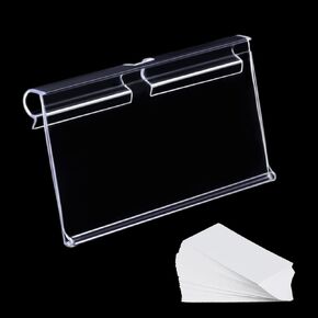 80pcs Plastic Label Holder Retail Sign PVC Clear Shelf Label Holder on Hook (Includes 100 Pieces Label Inserts) (1.65H*3.15L inch / 4 * 8 cm)
