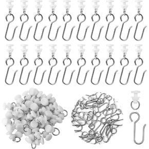 80 Pcs Metal Curtain Track Hooks S Shaped Small Curtain Hooks Ceiling Curtain Track Hooks and Plastic Gliders Track Rollers for Ceiling Track Drapes