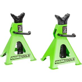 OEMTOOLS 24852 3 Ton Capacity Jack Stands, Set of Two (2), Automotive Jack Stands High Lift, Self-Locking Ratcheting Jack Design for Quick Adjustments, Green