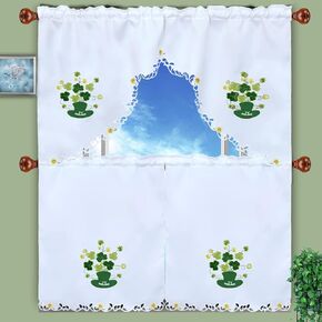 Simhomsen Embroidered Poinsettia Kitchen Window Curtain Swag and Tiers Set for Christmas Holiday (Poinsettia)