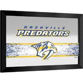 Trademark Global Wall Mirror - Ready-to-Hang Nashville Predators Logo Black Framed Rectangle Mirror - for Pub, Game Room, Garage or Home Bar