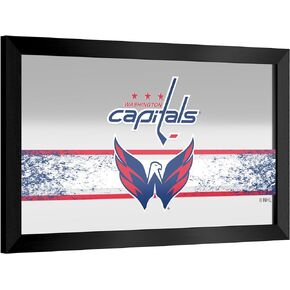 Trademark Global Wall Mirror - Ready-to-Hang Washington Capitals Logo Black Framed Rectangle Mirror - for Pub, Game Room, Garage or Home Bar