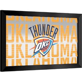 Trademark Global Wall Mirror - Ready-to-Hang Oklahoma City Thunder City Black Framed Rectangle Mirror - for Pub, Game Room, Garage or Home Bar