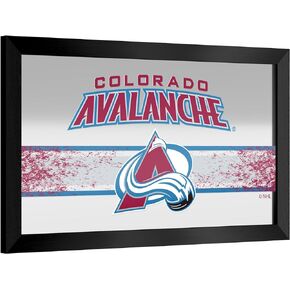 Trademark Global Wall Mirror - Ready-to-Hang Colorado Avalanche Logo Black Framed Rectangle Mirror - for Pub, Game Room, Garage or Home Bar