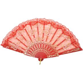 TRENDBOX Flower Rose Lace Handheld Chinese Folding Fan For Dancing Ball Parties Ladies - Pure White