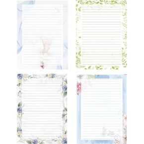 52 Lined Writing Stationery Paper, Beautiful Designs for Writing Letter, Notes, Invitations, Craft, 4 Different Style (11.7 x 8.26")