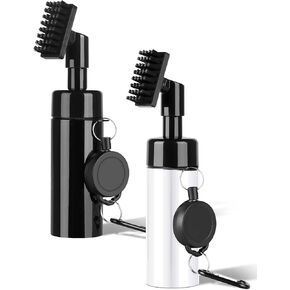 Golf Club Cleaner Brush, Golf Club Cleaning Brush with Nylon Bristles Head and Water Bottle 7 Inches Holding 5 Oz of Water, Black and White, 2 Pack