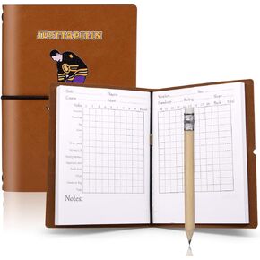 Leather Golf Scorecard Book Golf Yardage Book for Practice Stats and Round Logging - Golf Scorecard Book with Golf Score Cards Pages with Small Golf Pencil, Golf Terminology & Game Formats