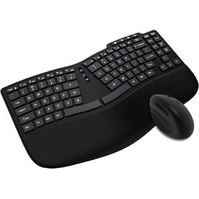 Ergonomic Wireless Keyboard Mouse Combo, Bluetooth/2.4G Split Design Keyboard with Palm Rest and 3 Levels DPI Adjustable Wireless Vertical Mouse, Multi-Device, Rechargeable, for Windows/Mac/Android
