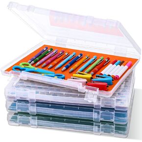 4 Pcs Scrapbook Paper Storage Box Clear Plastic Storage Boxes with Snap 14.17 x 10.63 x 1.77 Inches Art Project Case Craft Organizer File Document Holder Photo Magazine Letter Containers