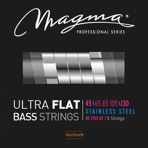 Magma Ultra Flat Electric Bass Guitar Strings - 5 String - Medium Gauge Stainless Steel Strings - Long Scale 34 inch 5 String Set 45-130 gauges (BE175SUF) - 1 Set Bass Strings