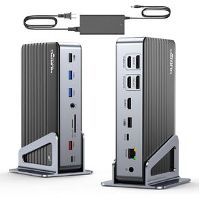 DisplayLink Docking Station 3 Monitors with 120W Power Adapter, 4URPC Triple 4K@60Hz USB C Laptop Dock for Windows and MacBook Pro Air, 3X HDMI, 2X DP, USB-C 3.2, 5X USB-A, Ethernet, Audio, SD/TF