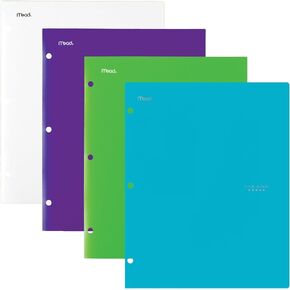 Five Star 4 Pocket Folders, Plastic, Folders with Pockets, Teal, White, Purple, Lime, 4 Pack (38076)