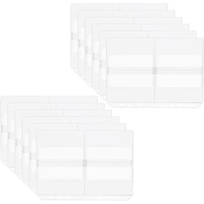 12pcs A5 Binder Pockets Cash Envelopes 6 Holes Binder Pocket Clear PVC Binder Pouches Document Filing Bags for Loose-Leaf Binder 4 Pockets Per Pages