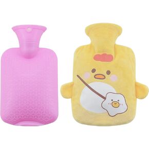 Blue Hot Water Bottle with Soft Wool Cover Removable，650ml Hot Water Bag for Pain Relief Hot/Cold Compress, Leak-Proof PVC Hand Feet Warmer & Heat Therapy Hot Water Bed Warmer