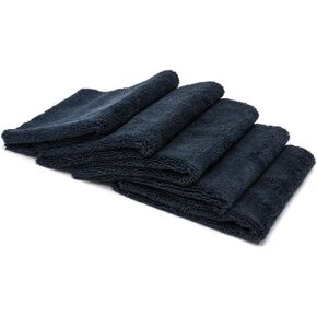 Autofiber Zeroedge Detailing Towel (Pack of 5) Edgeless Microfiber Polishing, Buffing, Window, Glass, Waterless, Rinseless, Car Wash Towels, 360 GSM (Black)