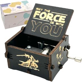 Pursuestar Star Wars Wood Music Box, Hand Crank Engraved Vintage Wooden Musical Box Gift for Birthday Valentine Wedding Christmas Thanksgiving Day