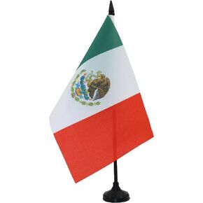 Mexico Table Flag 5'' x 8'' - Mexican Desk Flag 21 x 14 cm - Black plastic stick and base - AZ FLAG