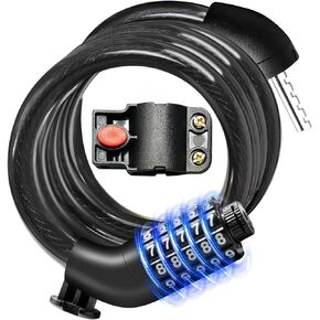 Combination Lock, Black, Keyless, Resettable, 4 Feet Length, 1/2"Diameter, Waterproof Design