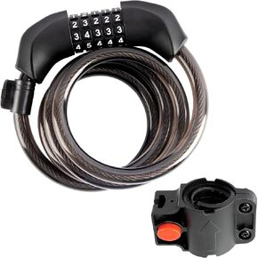 METOWARE كابل قفل الدراجة 4 أقدام مجموعة مضادة للسرقة قفل الدراجة 5 أرقام قفل دراجة اللف للطرق والدراجات الجبلية (أسود) in Kuwait