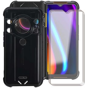 Phone Case for AGM H5 Pro (6.52") with [3 X Tempered Glass Screen Protector], Ultra-Thin Soft Silicone Bumper Shell Shockproof TPU Black Cover for AGM H5 Pro - Black