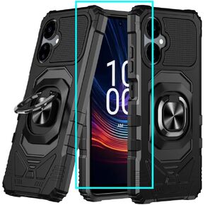 for Boost Mobile Celero 5G 2024 Case with 1 Pack Screen Protector,Dual Layer Hybrid Heavy Duty Defender Protection,Sleek Rugged Reinforced Cushion Corner Kickstand Shockproof Bumper Cover Black