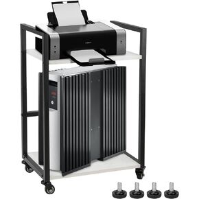 ترقية حامل الطابعة، حامل برج الكمبيوتر، عربة طابعة من طبقتين أسفل المكتب مع مساحة تخزين، عربة آلة بعجلات وسطح طاولة قابل للتعديل، رف تخزين عالي التحمل للمكتب والمنزل (كريمي) in Kuwait