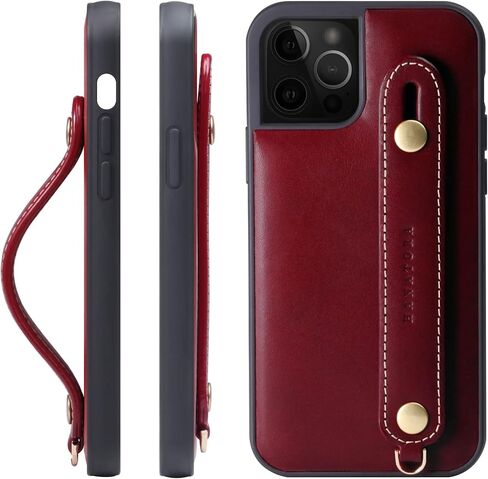 Hanatora] حافظة جلدية لهاتف iPhone 12/12 Pro مع مسند معصم، غطاء يدوي واقٍ مقاوم للصدمات لكامل الجسم للنساء والفتيات والرجال TGH-12Pro-DarkRed-US in Saudi Arabia