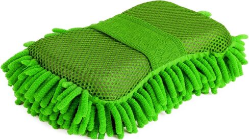 Two Sided Car Wash Sponge – Chenille Microfiber Dual Scrubber with Built-in Hand Strap – Absorbent and Scratch-Free Clean – One Pack – Brown in Saudi Arabia