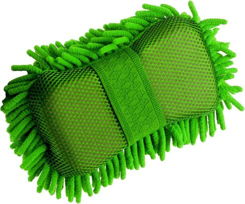 Two Sided Car Wash Sponge – Chenille Microfiber Dual Scrubber with Built-in Hand Strap – Absorbent and Scratch-Free Clean – One Pack – Brown in Saudi Arabia