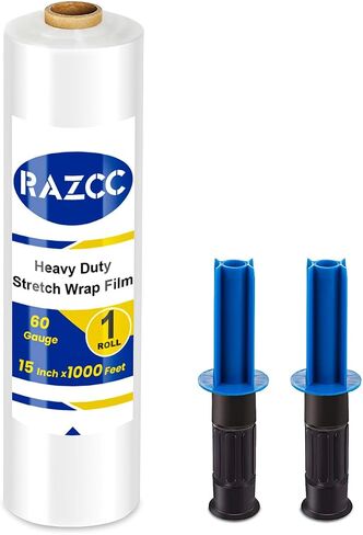 Stretch Film, RAZCC Stretch Wrap Industrial Strength, Shrink Wrap for Pallet Wrap, Heavy Duty Clear Plastic Wrap with Handles, Moving Wrapping Plastic Roll, 15" x 1000 Ft Per Roll, 60 Gauge, 1 Pack in Saudi Arabia