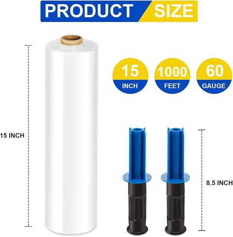 Stretch Film, RAZCC Stretch Wrap Industrial Strength, Shrink Wrap for Pallet Wrap, Heavy Duty Clear Plastic Wrap with Handles, Moving Wrapping Plastic Roll, 15" x 1000 Ft Per Roll, 60 Gauge, 1 Pack in Saudi Arabia