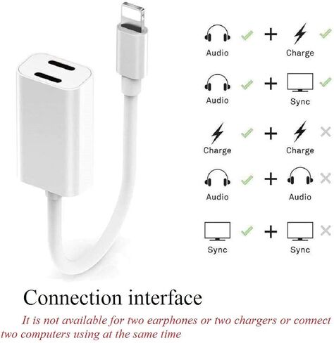 esbeecables [MFi Certified iPhone Adapter & Splitter, 2 in 1 Dual Lightning Headphone Jack Aux Audio & Charge Adapter Dongle for iPhone 14 13 12 11 XS XR, Support Call + Charge + Sync + Music Control in Saudi Arabia