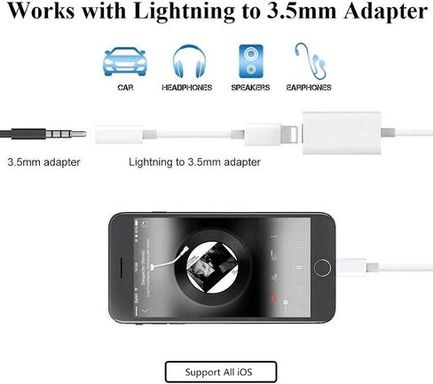 esbeecables [MFi Certified iPhone Adapter & Splitter, 2 in 1 Dual Lightning Headphone Jack Aux Audio & Charge Adapter Dongle for iPhone 14 13 12 11 XS XR, Support Call + Charge + Sync + Music Control in Saudi Arabia